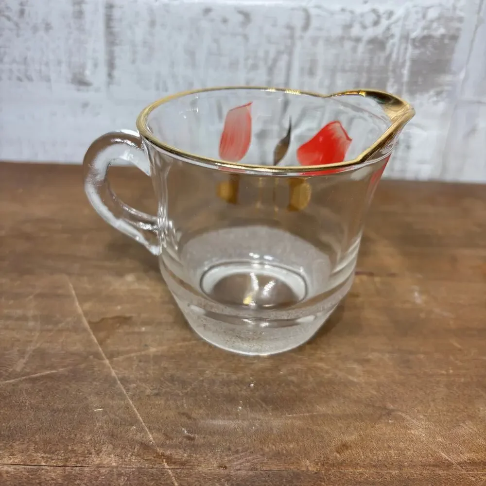 Hand-Painted Tulip Glass Creamer with Gold Trim